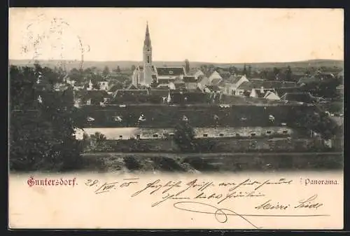 AK Guntersdorf, Panorama mit Kirche