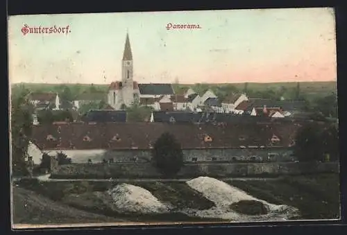 AK Guntersdorf, Panorama mit Kirche