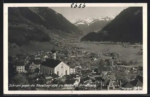 AK Schruns, Ansicht mit Silvrettagruppe im Montafon