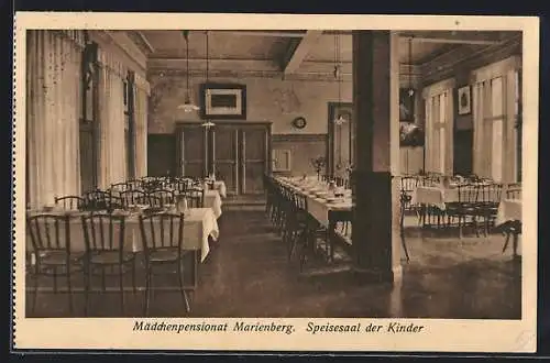 AK Bregenz, Mädchenpensionat Marienberg, Speisesaal der Kinder, Innenansicht