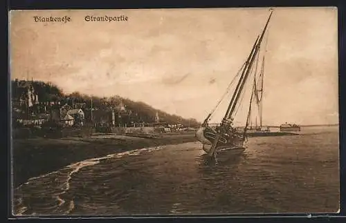 AK Hamburg-Blankenese, Segelboot am Strand