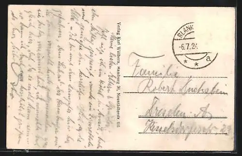 AK Hamburg-Blankenese, Segelboot am Strand