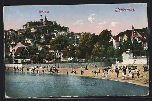 AK Hamburg-Blankenese, Strandpartie mit Süllberg