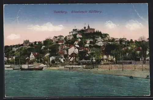 AK Hamburg-Blankenese, Flusspartie mit Blick zum Süllberg