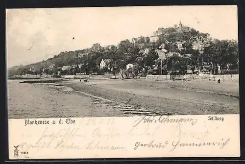 AK Hamburg-Blankenese, Strandpartie mit Süllberg