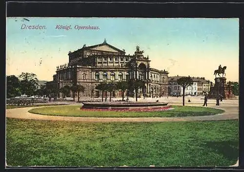 AK Dresden, Blick auf Königl. Opernhaus m. Denkmal