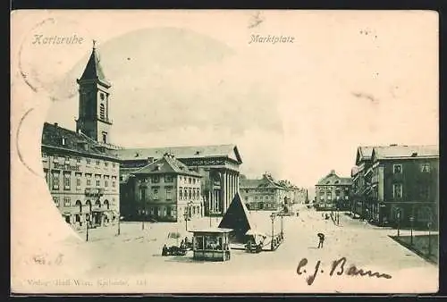 AK Karlsruhe, Marktplatz mit Kirche