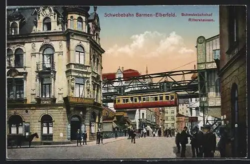 AK Barmen-Elberfeld, Hotel-Restaurant mit Schwebebahn, Bahnhof Rittershausen