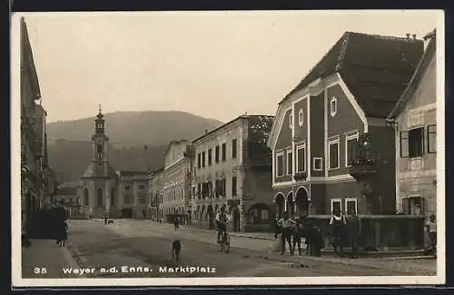 AK Weyer a. d. Enns, Marktplatz mit Brunnen