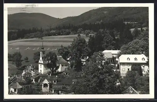 AK Radegund am Schöckl, Ortsansicht mit Kirche aus der Vogelschau