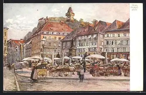 Künstler-AK Graz, auf dem Hauptplatz