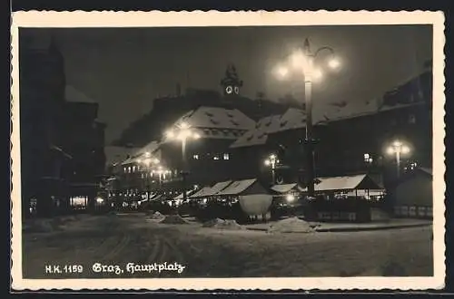 AK Graz, Hauptplatz bei Nacht