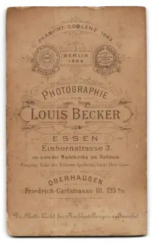 Fotografie Louis Becker, Essen, Einhornstrasse 3, Bürgerlicher Herr mit Oberlippenbart