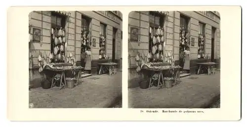 Stereo-Fotografie NPG, Berlin, Ansicht Ostende, Marchands de poizsons sees, Fischhändler, Trockenfisch