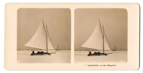 Stereo-Fotografie NPG, Berlin, Ansicht Berlin-Köpenick, Segelschlitten auf dem Müggelsee im Winter