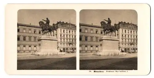 Stereo-Fotografie NPG, Berlin, Ansicht München, Blick zum Denkmal Maximilian I. mit Pension im Hintergrund