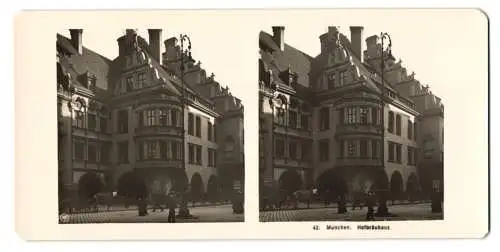 Stereo-Fotografie NPG, Berlin, Ansicht München, Partie am Hofbräuhaus mit Pferdekutsche