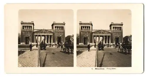 Stereo-Fotografie NPG, Berlin, Ansicht München, Blick zum Propyläen mit Strassenbauarbeitern