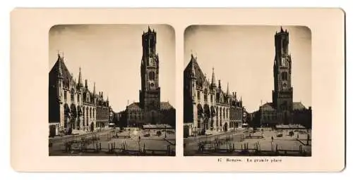 Stereo-Fotografie NPG, Berlin, Ansicht Bruges, La grande place, Stadthallen mit Belfried