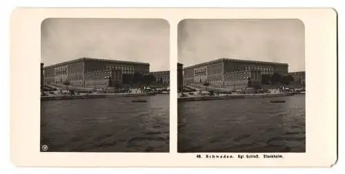 Stereo-Fotografie NPG, Berlin, Ansicht Stockholm, Blick vom Wasser nach dem königlichen Schloss