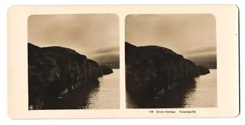 Stereo-Fotografie NPG, Berlin, Ansicht Barentsburg, Blick nach dem Green-Habrour, Felsenpartie, Fjord