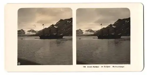 Stereo-Fotografie NPG, Berlin, Ansicht Barentsburg, Walfischfänger am Green-Harbour, im Eisfjord