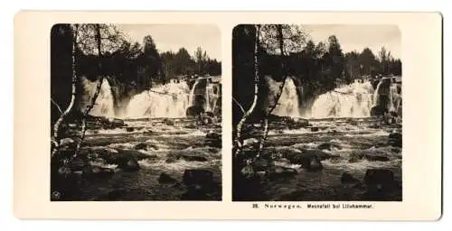 Stereo-Fotografie NPG, Berlin, Ansicht Lillehammer, Blick auf den Mesnafall, Wasserfall in Norwegen