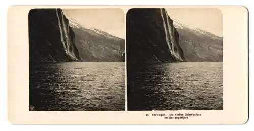 Stereo-Fotografie NPG, Berlin, Ansicht Merok, Blick auf die sieben Schwestern im Geirangerfjord