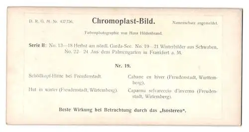 Stereo-Fotografie Chromoplast No. 19, Schöllkopf-Hütte bei Freudenstadt, Winterlandschaft