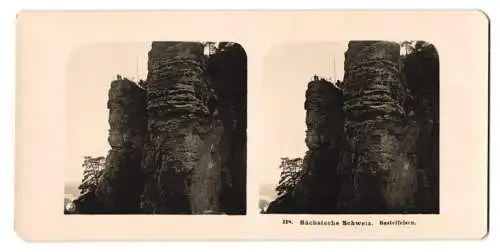 Stereo-Fotografie NPG, Berlin, Ansicht Bastei, Blick hinauf zum Basteifelsen