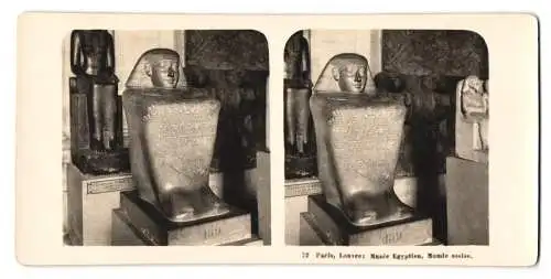 Stereo-Fotografie NPG, Berlin, Ansicht Paris, Louvre: Musée Egyptien, Momie assise