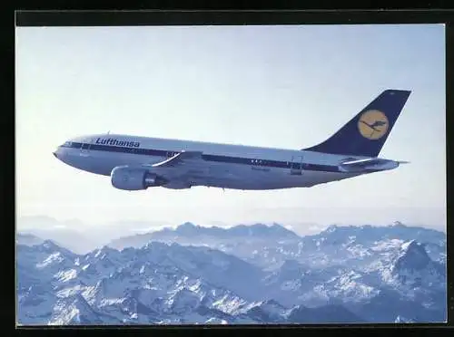 AK Flugzeug, Linienflugzeug der Fluglinie Lufthansa, Airbus A310 im Gebirge