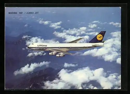 AK Flugzeug Boeing 747-30, Jumbo Jet der Lufthansa, über den Wolken