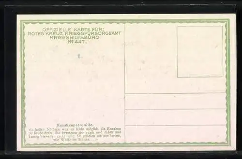 Künstler-AK Rotes Kreuz Nr. 447: Kosakenpatrouille im Feld