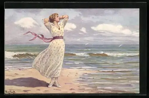 Künstler-AK Alfred Mailick: Schöne Frau am Strand