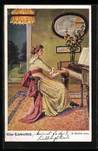 Künstler-AK Alfred Mailick: Frau am Klavier ein Liebeslied spielend