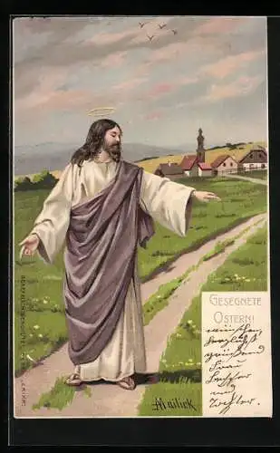 Künstler-AK Alfred Mailick: Gesegnete Ostern!, Christus segnet das Land