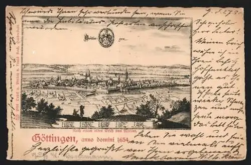 AK Göttingen, Ortsansicht nach Merian im Jahre 1654