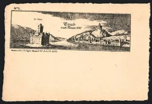 Künstler-AK Kaub, Gutenfels und Burg im Jahr 1640, nach Merian