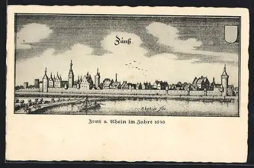 AK Zons a. Rhein, Ortsansicht nach Merian im Jahre 1646