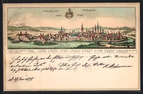 Künstler-AK Osnabrück, Ortsansicht anno 1648