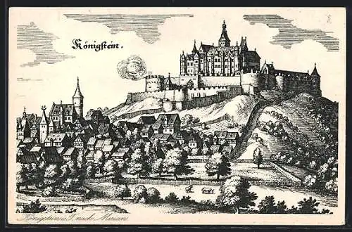 AK Königstein / Taunus, Alte Ortsansicht nach Merian