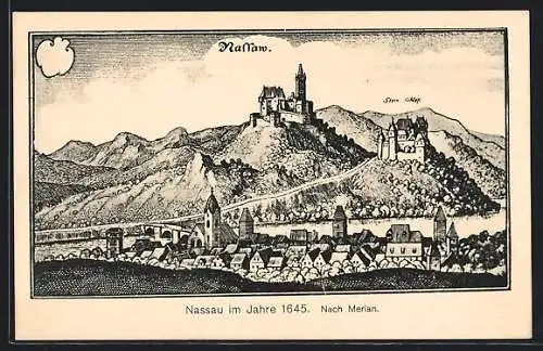 Künstler-AK Nassau / Lahn, Ort im Jahre 1645 nach Merian