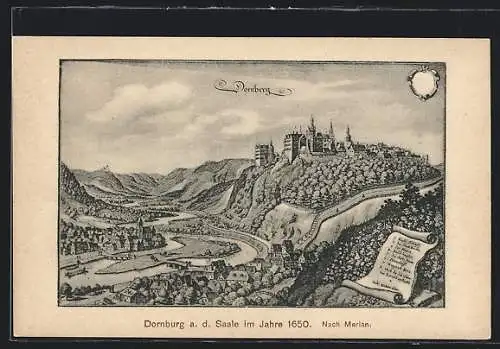 Künstler-AK Dornburg a. d. Saale, So war es im Jahre 1650, nach Merian