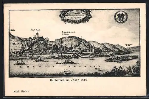 AK Bacharach, Ortsansicht im Jahre 1646 nach Merian