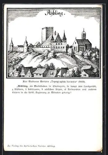 Künstler-AK Bad Aibling, Blick auf die Burg 1644, nach Merian