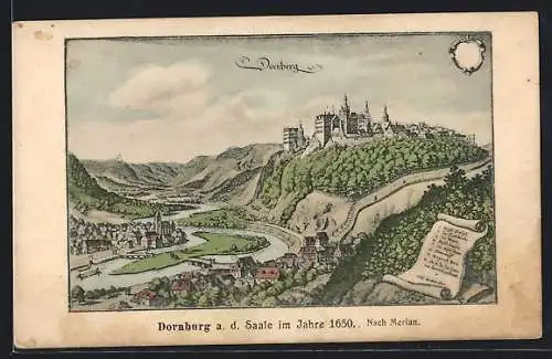 AK Dornburg a. d. Saale, Ortsansicht im Jahre 1650 nach Merian