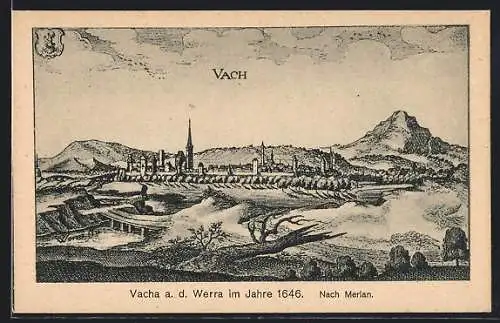 Künstler-AK Vacha a. d. Werra, Ortsansicht im Jahr 1646, nach Merian