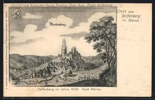 Künstler-AK Reifenberg im Taunus, Ortsansicht im Jahr 1646, nach Merian