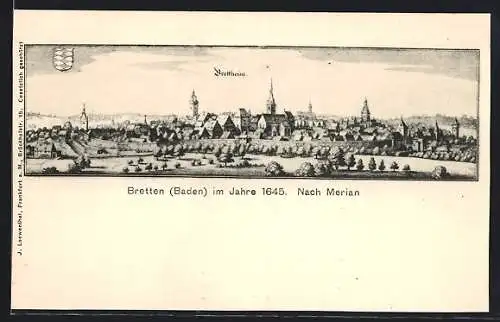 Künstler-AK Bretten /Baden, Ortsansicht im Jahr 1645, nach Merian